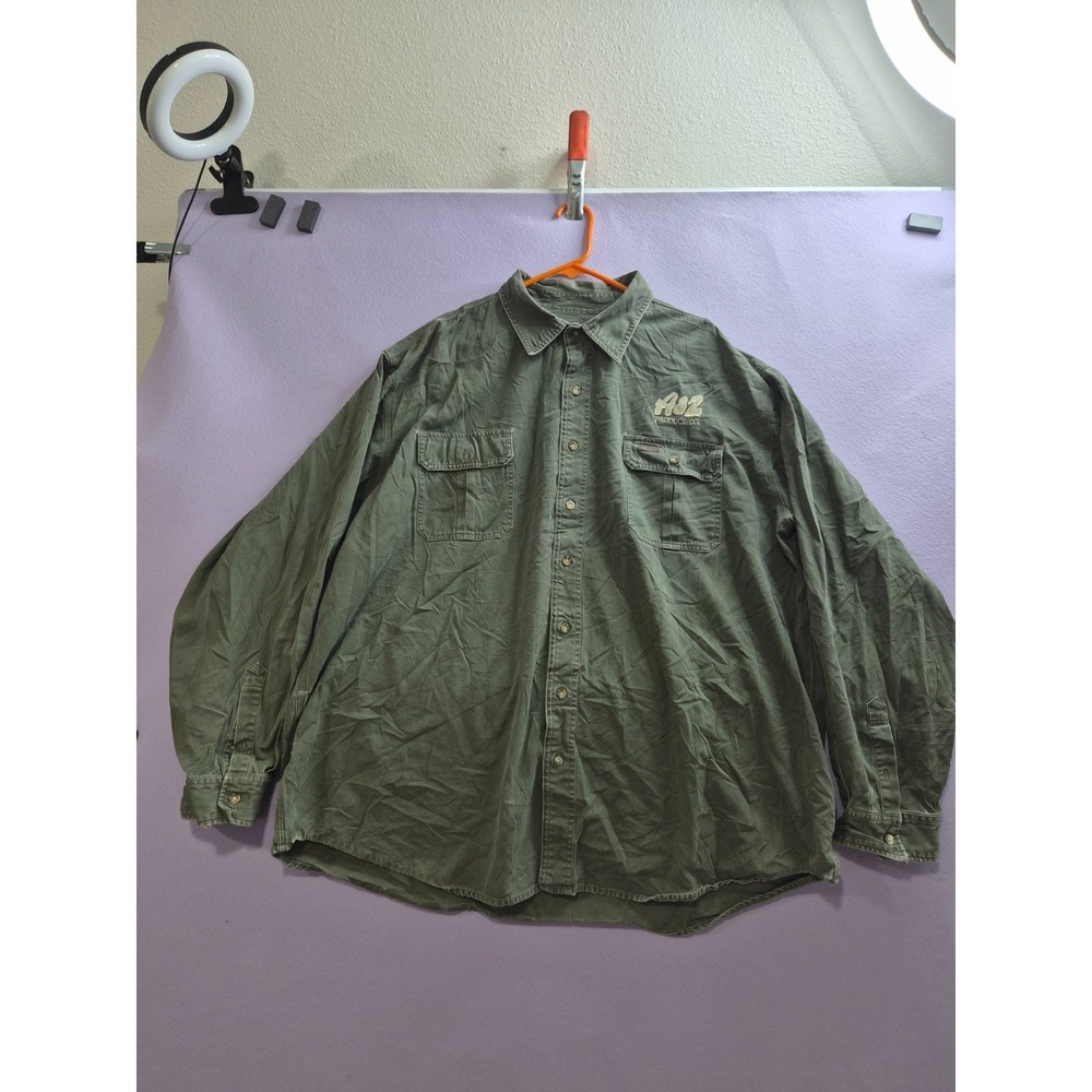 Carhartt Utility Shirt Mens 3XLT Olive Green Cotton Pleated Button Up Workwear